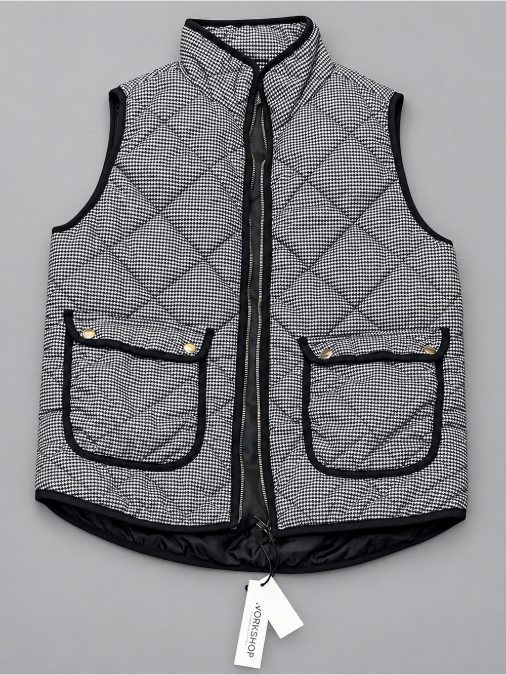 Workshop Republic Clothing Quilted Houndstooth Vest - Black & White